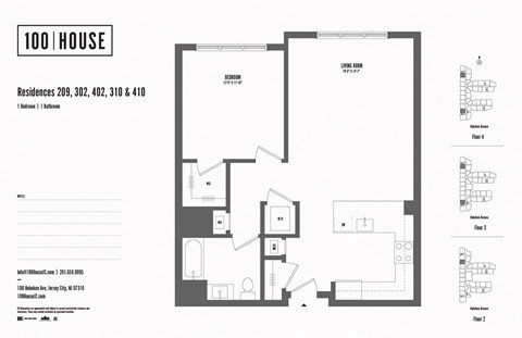 Floor plan for 1 bed, 1 bath, 841 sqft